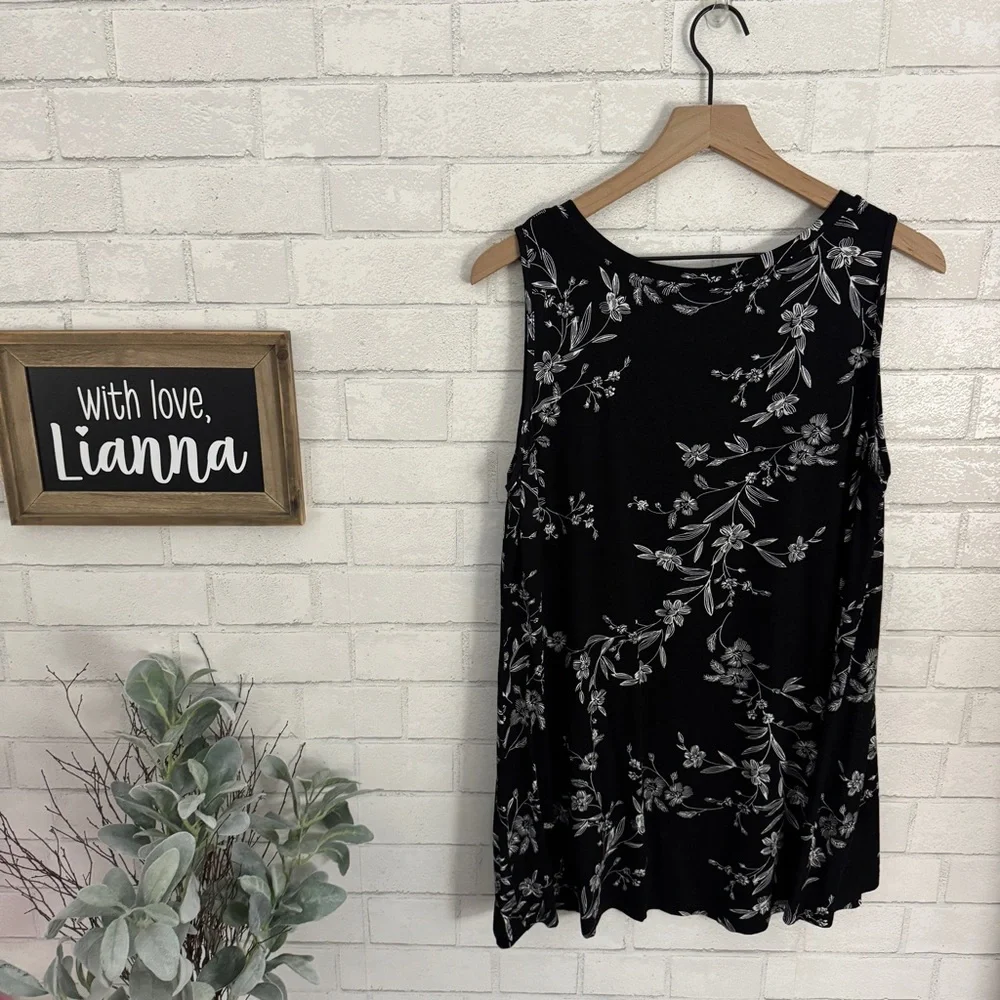 POPYOUNG Women’s Floral Black Sleeveless Top - Picture 6 of 8